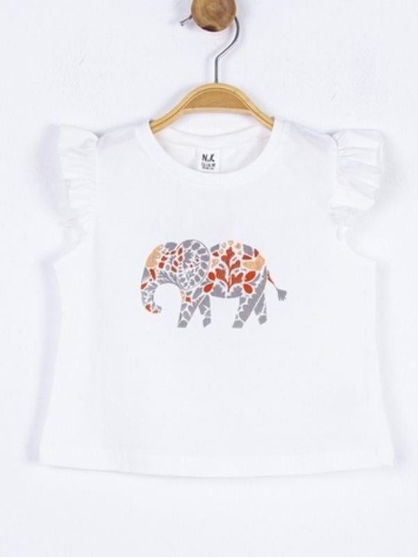 Kız Bebek Pamuklu Taşlı Fil Baskılı Tshirt