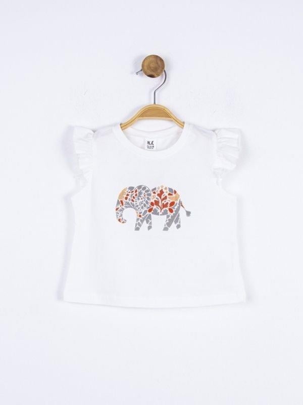 Kız Bebek Pamuklu Taşlı Fil Baskılı Tshirt