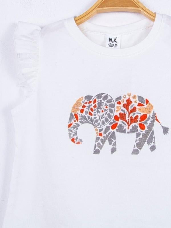 Kız Bebek Pamuklu Taşlı Fil Baskılı Tshirt