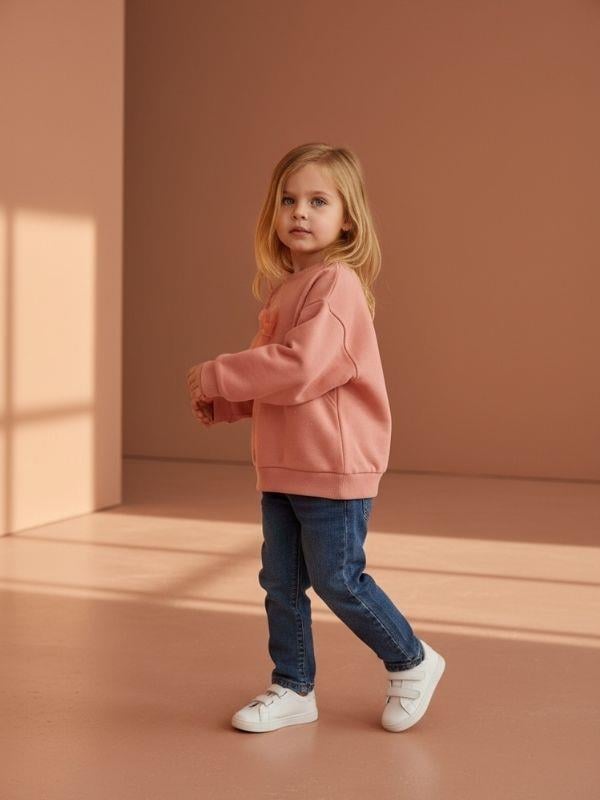 Kız Bebek Pamuklu Taşlı Fiyonk Detaylı Oversize Tasarım Sweatshirt