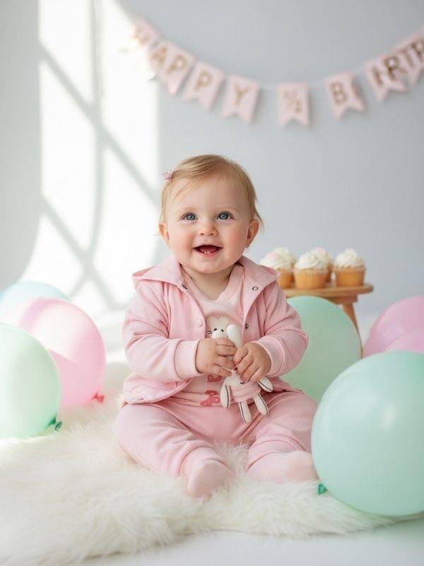 Kız Bebek Pamuklu Tavşan Oyuncaklı Üçlü Hırkalı Eşofman Takımı