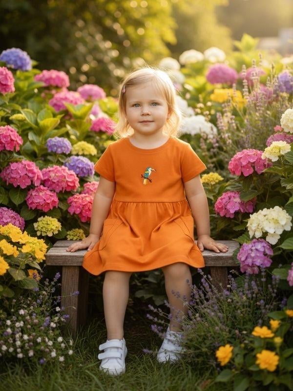 Kız Bebek Papağan Desenli Pamuklu Elbise