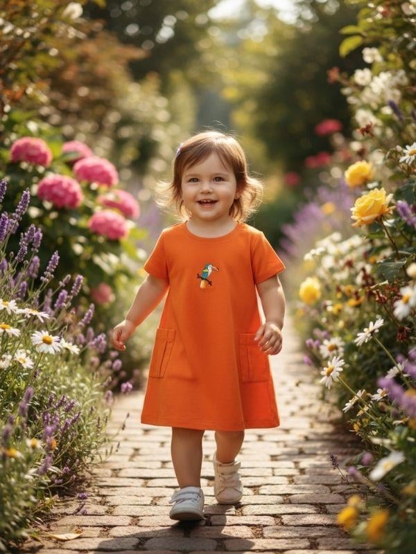 Kız Bebek Papağan Desenli Pamuklu Elbise