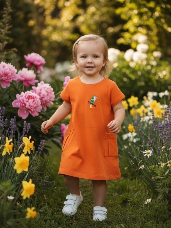 Kız Bebek Papağan Desenli Pamuklu Elbise