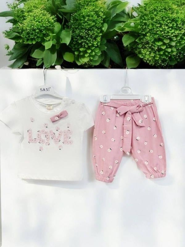 Kız Bebek Papatya Desenli Pantolonlu Takım