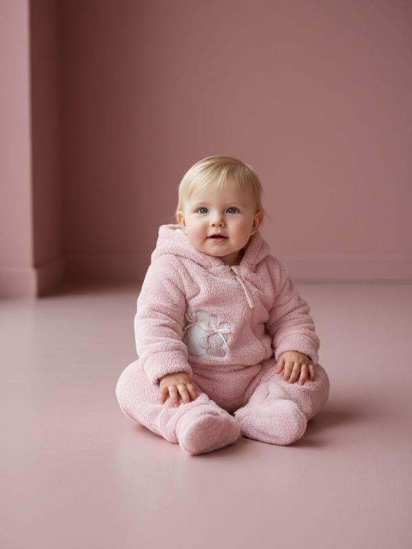 Kız Bebek Peluş Kapüşonu Kulak Detaylı Tulum