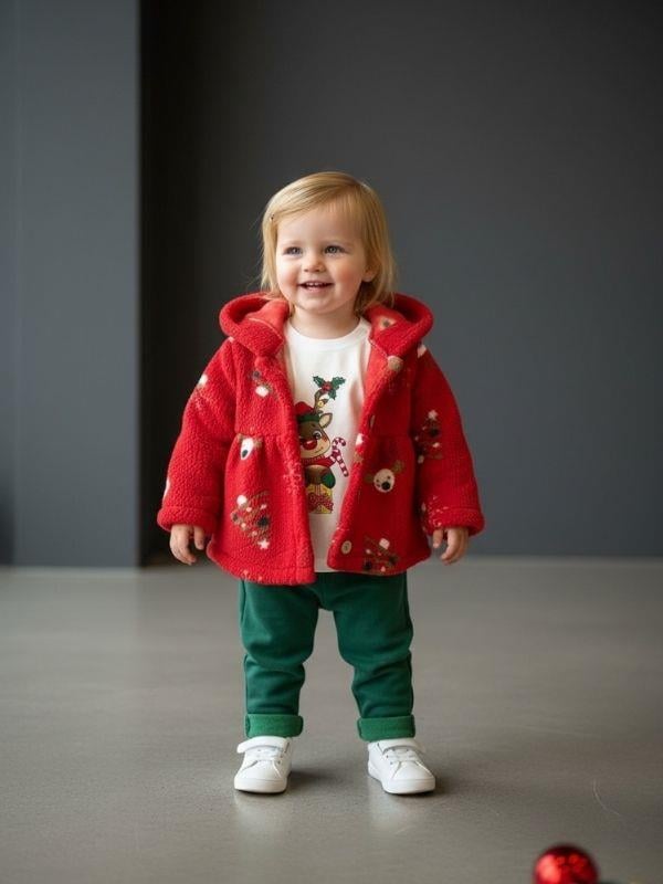 Kız Bebek Peluş Montlu Yılbaşı Temalı 3'lü Eşofman Takım