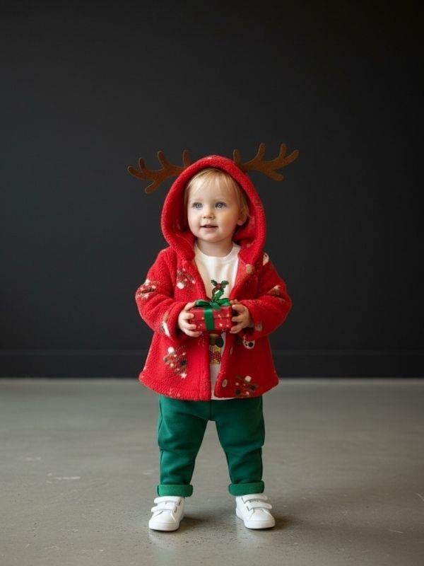 Kız Bebek Peluş Montlu Yılbaşı Temalı 3'lü Eşofman Takım