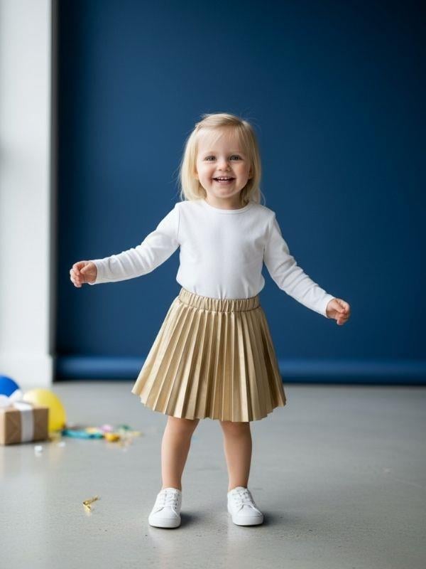 Kız Bebek Pileli Deri Etek