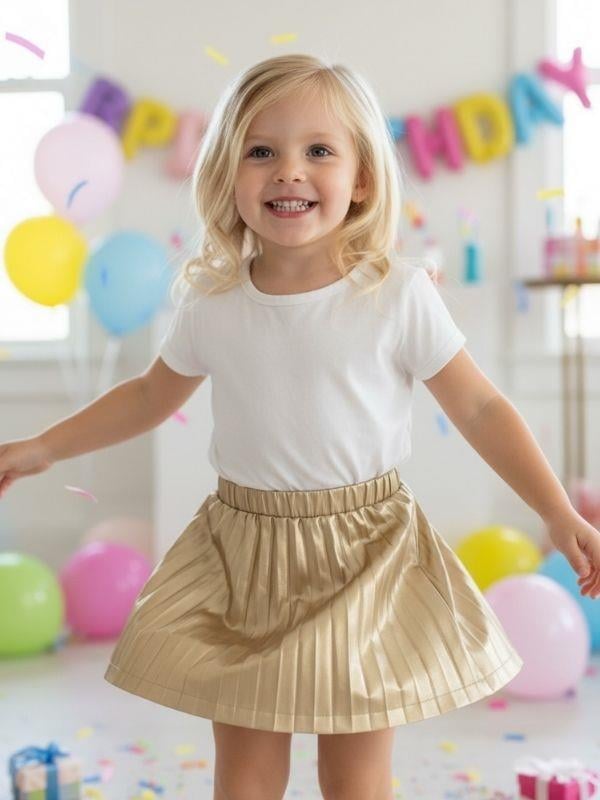 Kız Bebek Pileli Deri Etek