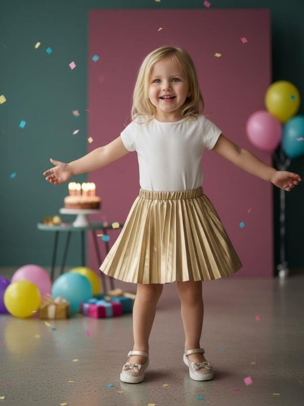 Kız Bebek Pileli Deri Etek