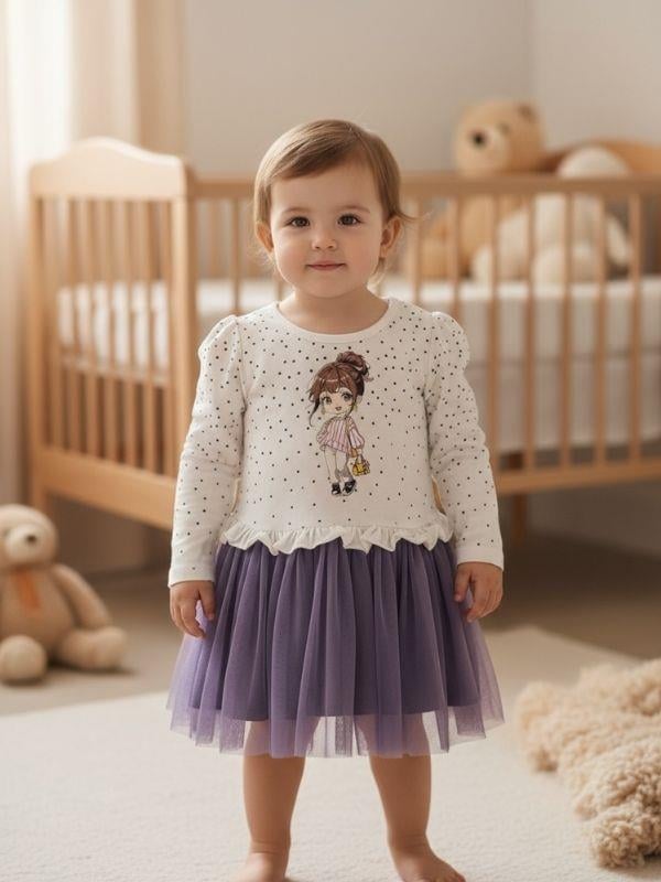 Kız Bebek Puantiye Baskılı Tütülü Elbise