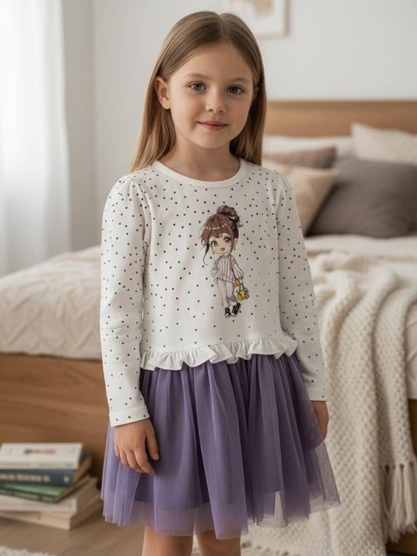 Kız Bebek Puantiye Baskılı Tütülü Elbise