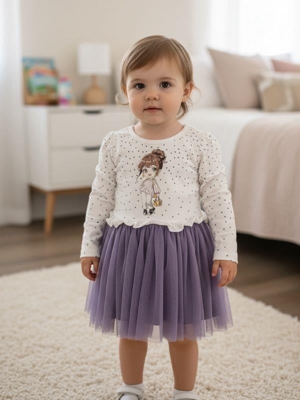 Kız Bebek Puantiye Baskılı Tütülü Elbise