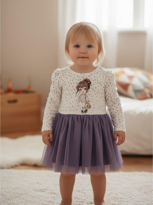 Kız Bebek Puantiye Baskılı Tütülü Elbise