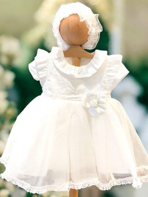 Kız Bebek Şapka Detaylı Çiçekli Abiye Elbise