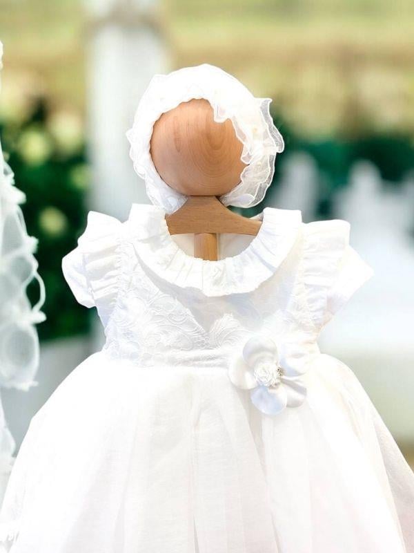 Kız Bebek Şapka Detaylı Çiçekli Abiye Elbise