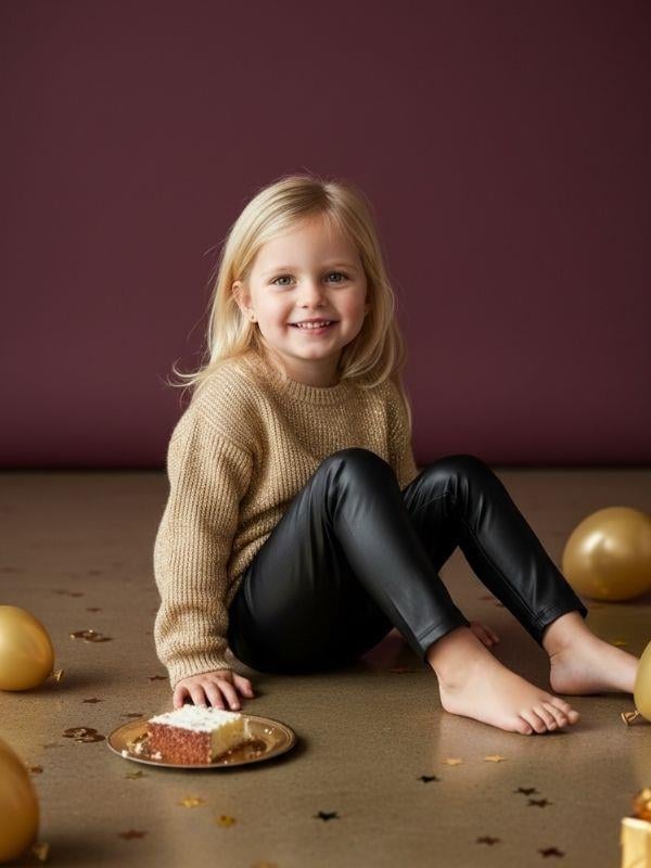 Kız Bebek Siyah Deri Tayt