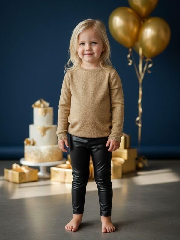 Kız Bebek Siyah Deri Tayt