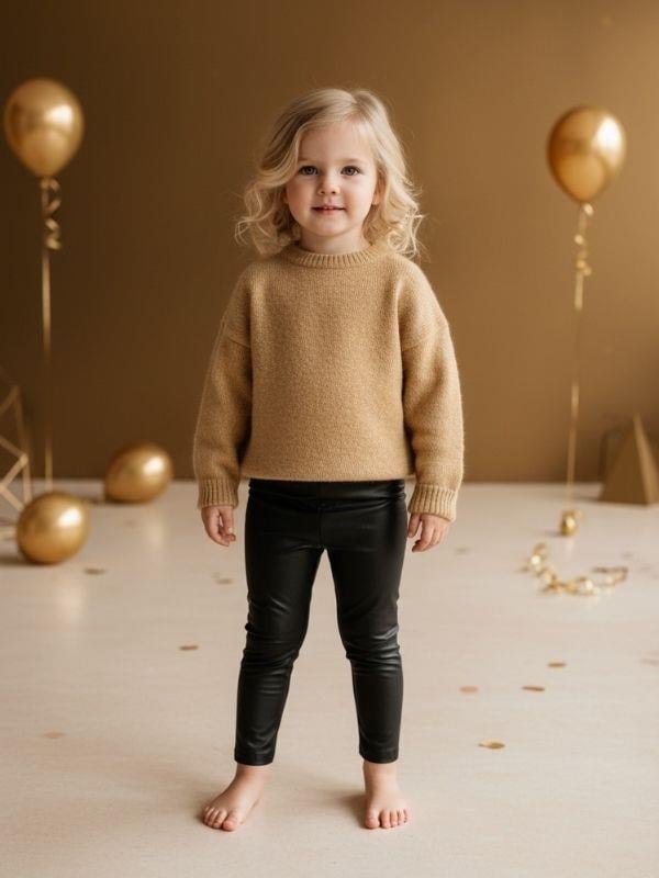 Kız Bebek Siyah Deri Tayt