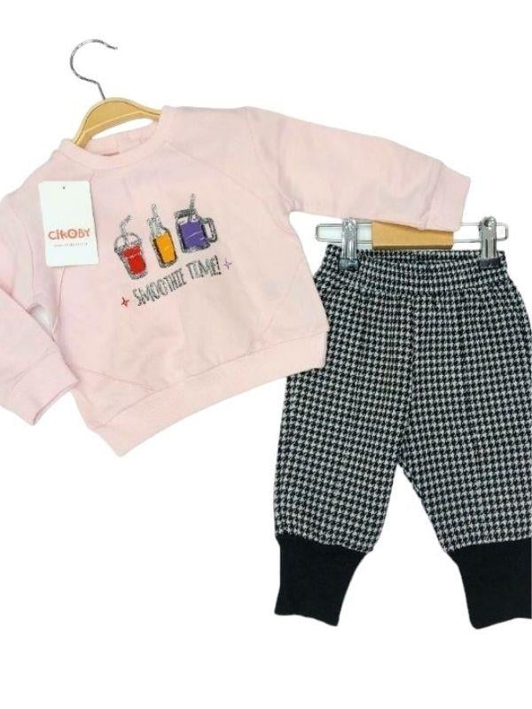 Kız Bebek Smoothie Sweat Pitikare Pantolonlu Takım