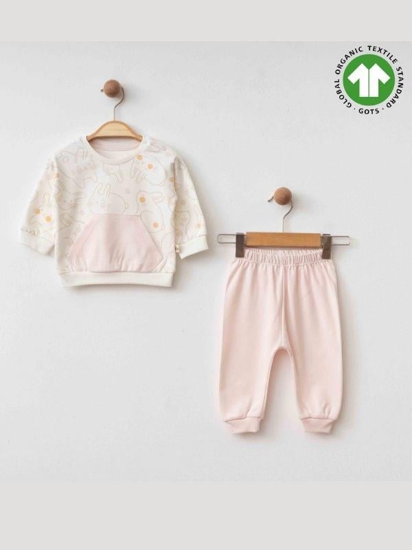 Kız Bebek Tavşan Baskılı Organik Eşofman Takım