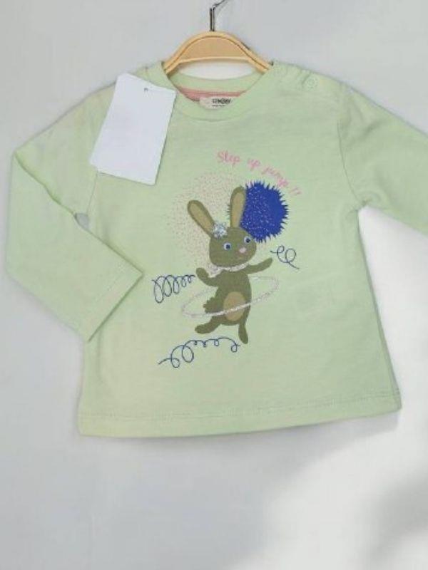 Kız Bebek Tavşan Baskılı Pamuklu İnce Uzun Kollu Bluz