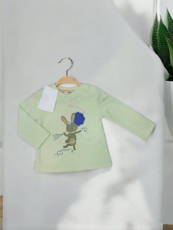 Kız Bebek Tavşan Baskılı Pamuklu İnce Uzun Kollu Bluz