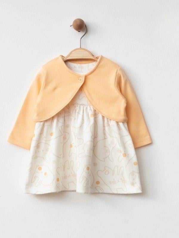Kız Bebek Tavşan Desenli Organik Elbise ve Hırka Takımı