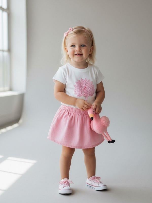 Kız Bebek Tavus Kuşu Baskılı Basic T-shirt