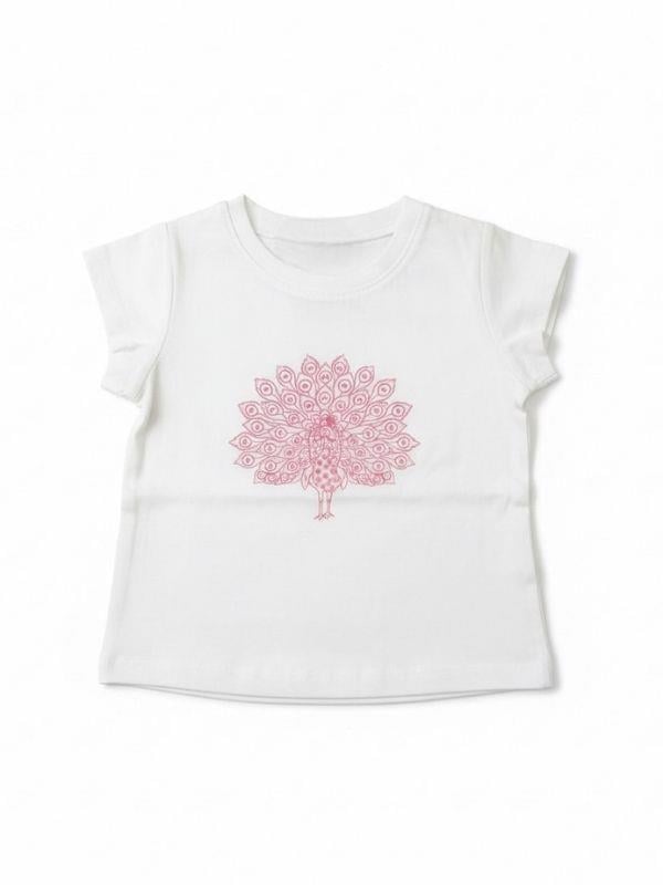 Kız Bebek Tavus Kuşu Baskılı Basic T-shirt