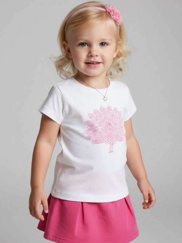 Kız Bebek Tavus Kuşu Baskılı Basic T-shirt