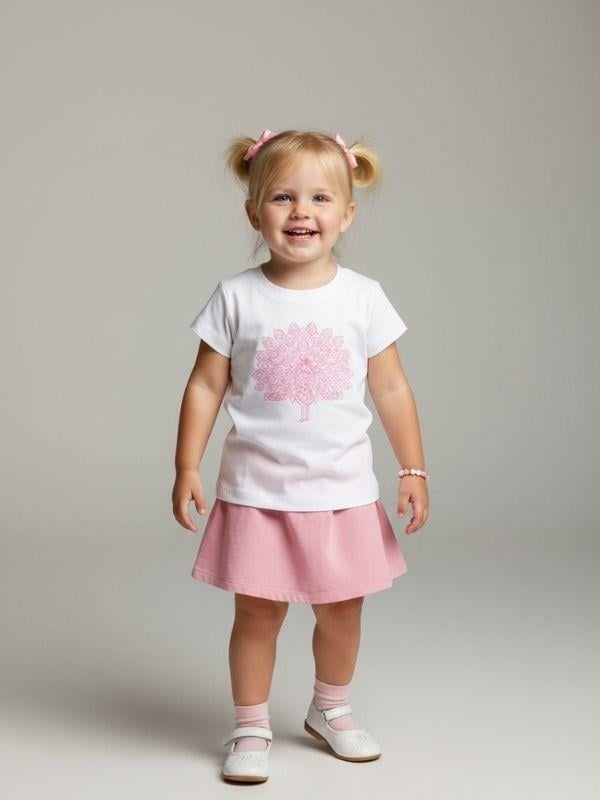 Kız Bebek Tavus Kuşu Baskılı Basic T-shirt