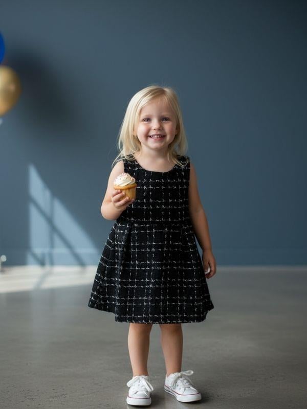 Kız Bebek Tüvit Kumaş Kolsuz Elbise