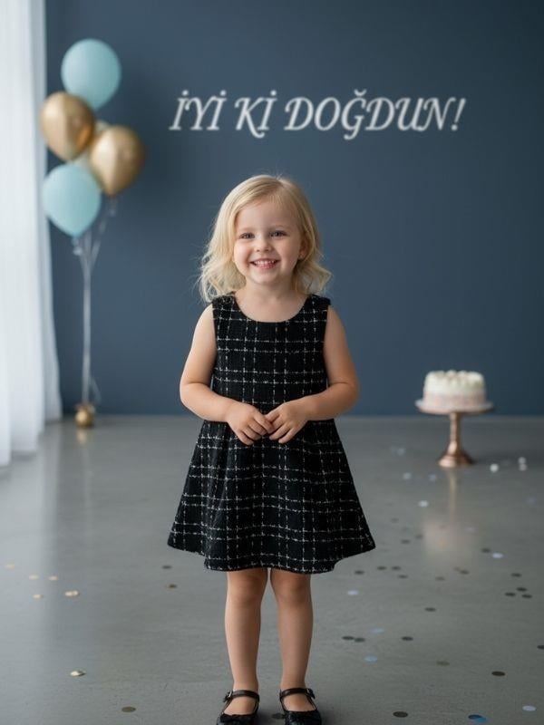 Kız Bebek Tüvit Kumaş Kolsuz Elbise