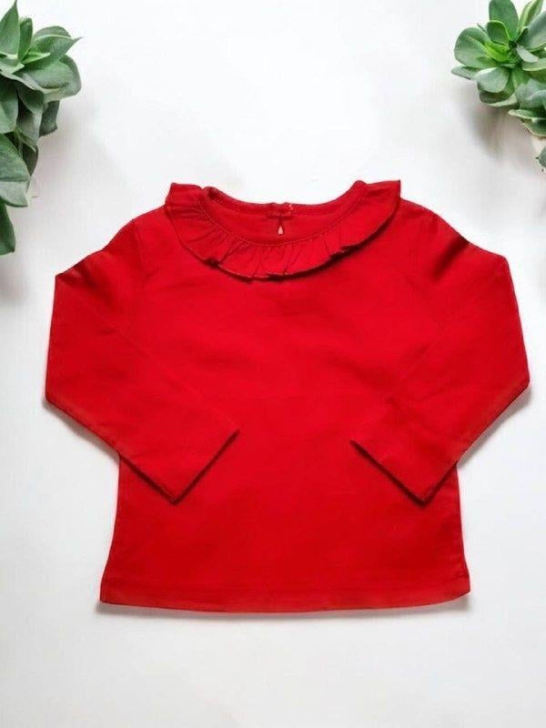 Kız Bebek Yakası Fırfırlı Kırmızı Bluz
