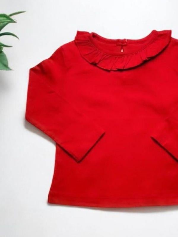 Kız Bebek Yakası Fırfırlı Kırmızı Bluz