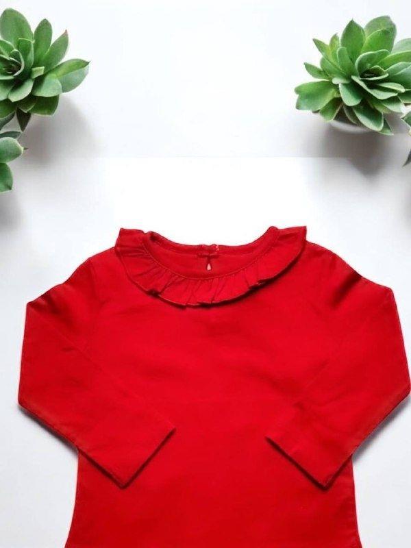 Kız Bebek Yakası Fırfırlı Kırmızı Bluz