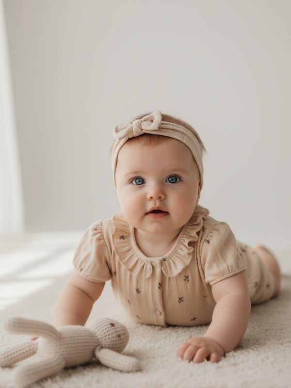 Kız Bebek Yaprak Desenli Bandanalı Şortlu Tulum