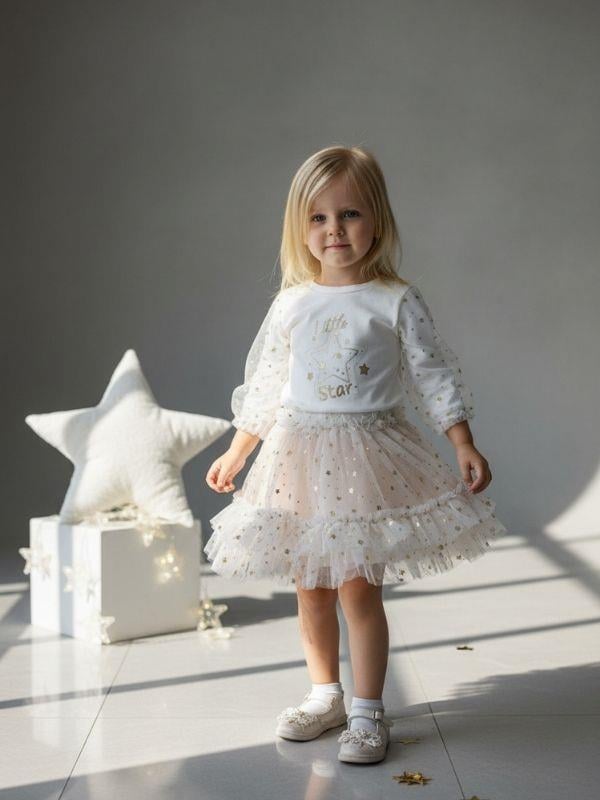 Kız Bebek Yıldız Desenli Tütü Etekli Takım