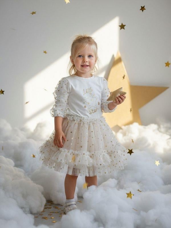 Kız Bebek Yıldız Desenli Tütü Etekli Takım