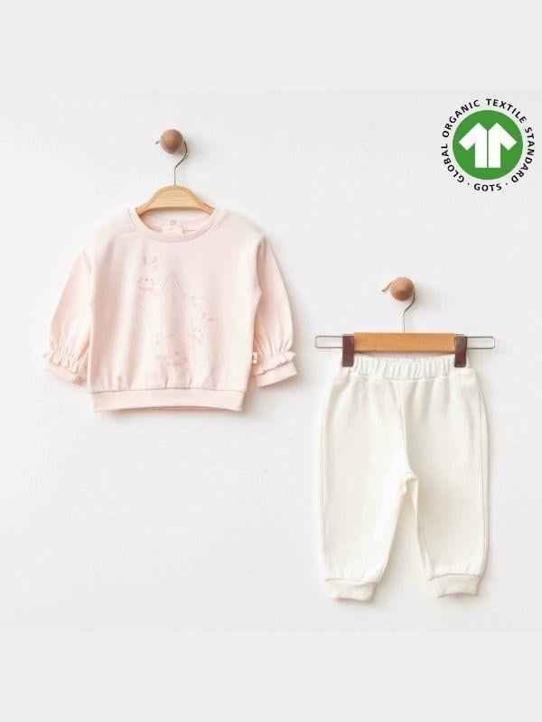 Kız Bebek Yıldız Tavşan Baskılı Organik Eşofman Takım