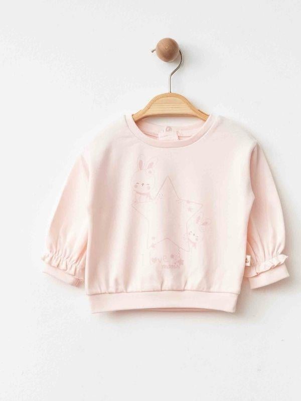 Kız Bebek Yıldız Tavşan Baskılı Organik Eşofman Takım