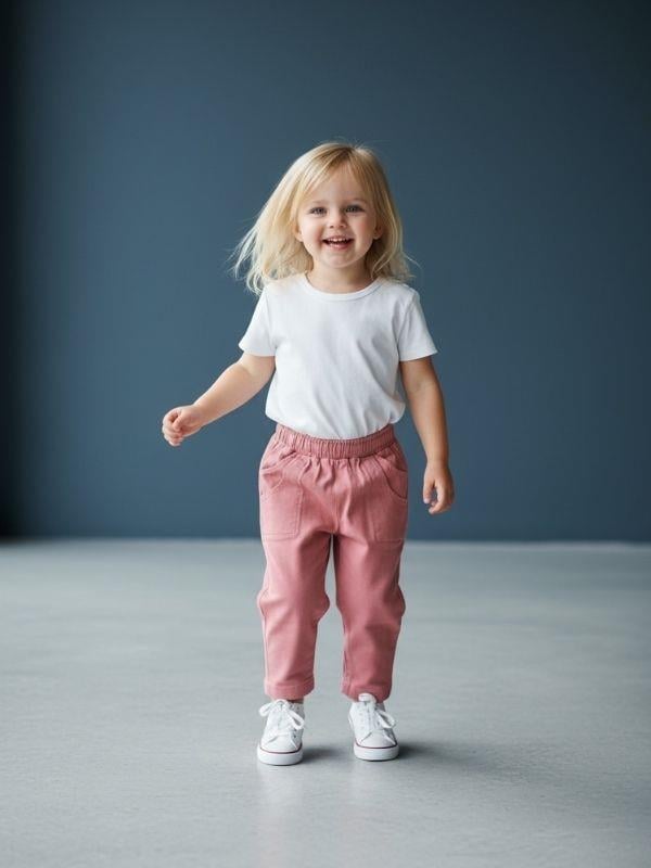 Kız Bebek yumuaşk Dokulu Cep Detaylı Beli Lastikli Pantolon