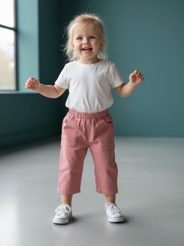 Kız Bebek yumuaşk Dokulu Cep Detaylı Beli Lastikli Pantolon