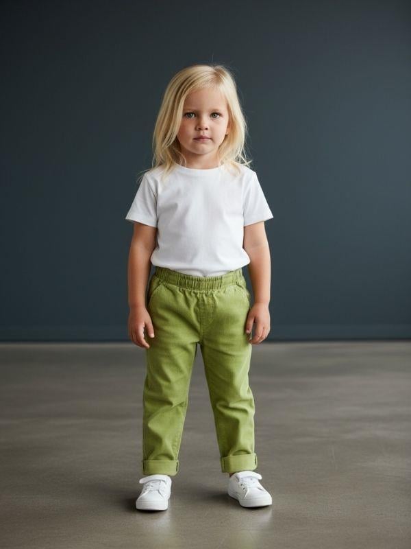 Kız Bebek Yumuşak Dokulu Beli Lastikli Duble Paça Yeşil Pantolon
