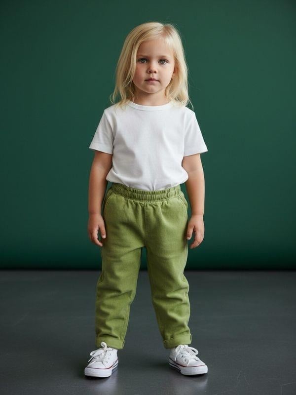 Kız Bebek Yumuşak Dokulu Beli Lastikli Duble Paça Yeşil Pantolon