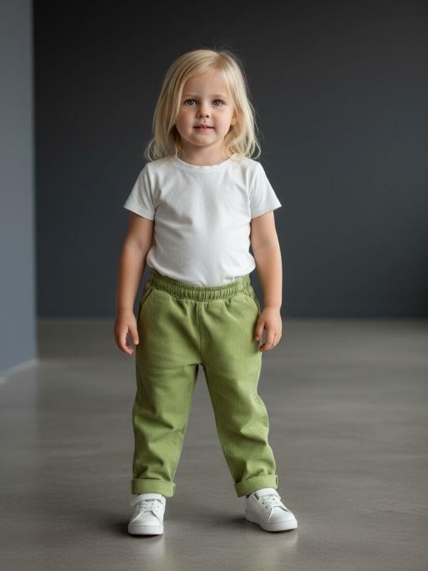 Kız Bebek Yumuşak Dokulu Beli Lastikli Duble Paça Yeşil Pantolon