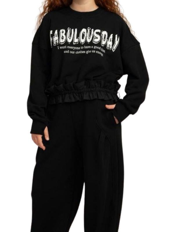 Kız Çocuk 3 İplik Beli Fırfır Detaylı Oversize Tasarım Eşofman Takımı