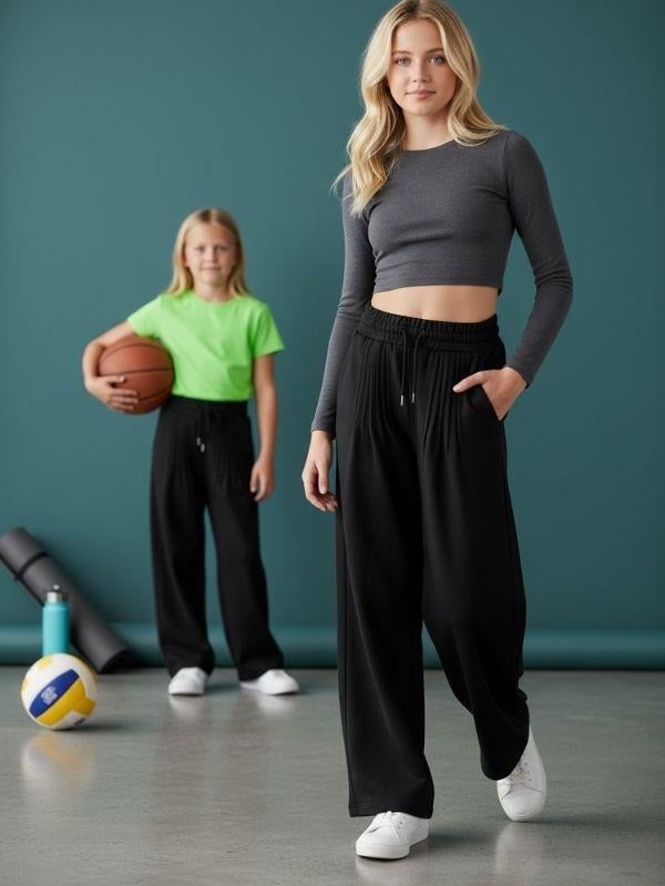 Kız Çocuk 3 İplik Nervürlü Tasarım Eşofman Alt